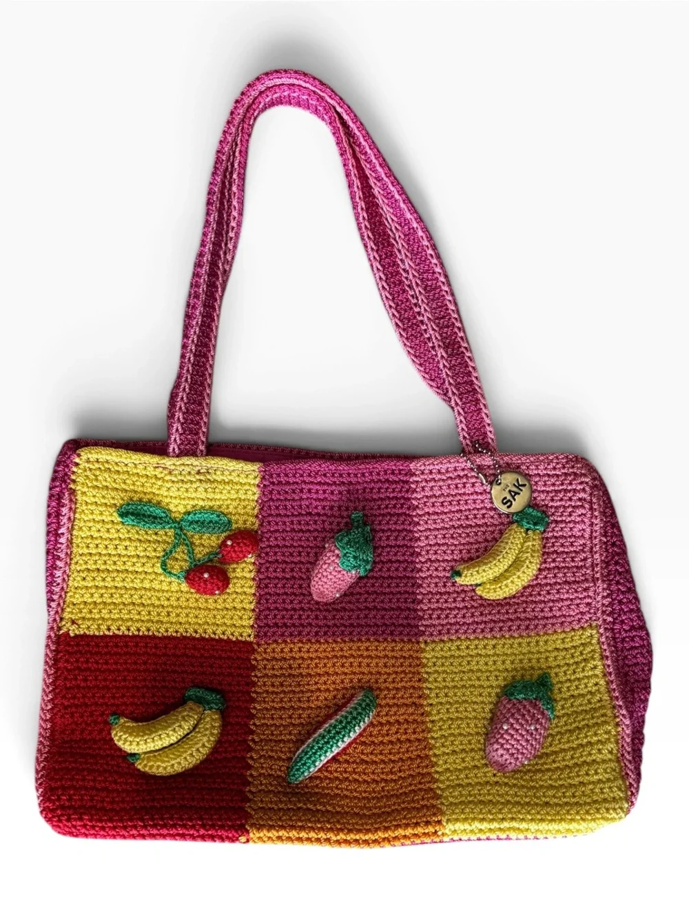 The Sak Pink Crochet Patchwork Fruit Tote with Wallet